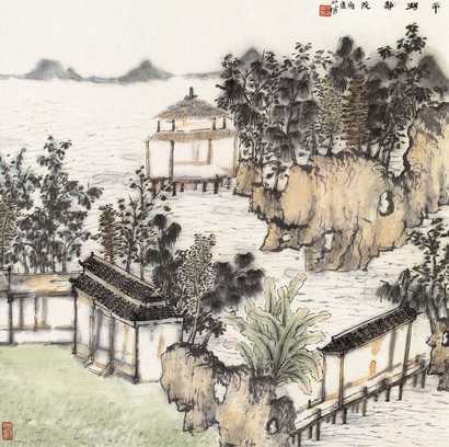 何加林 平湖静院 镜心